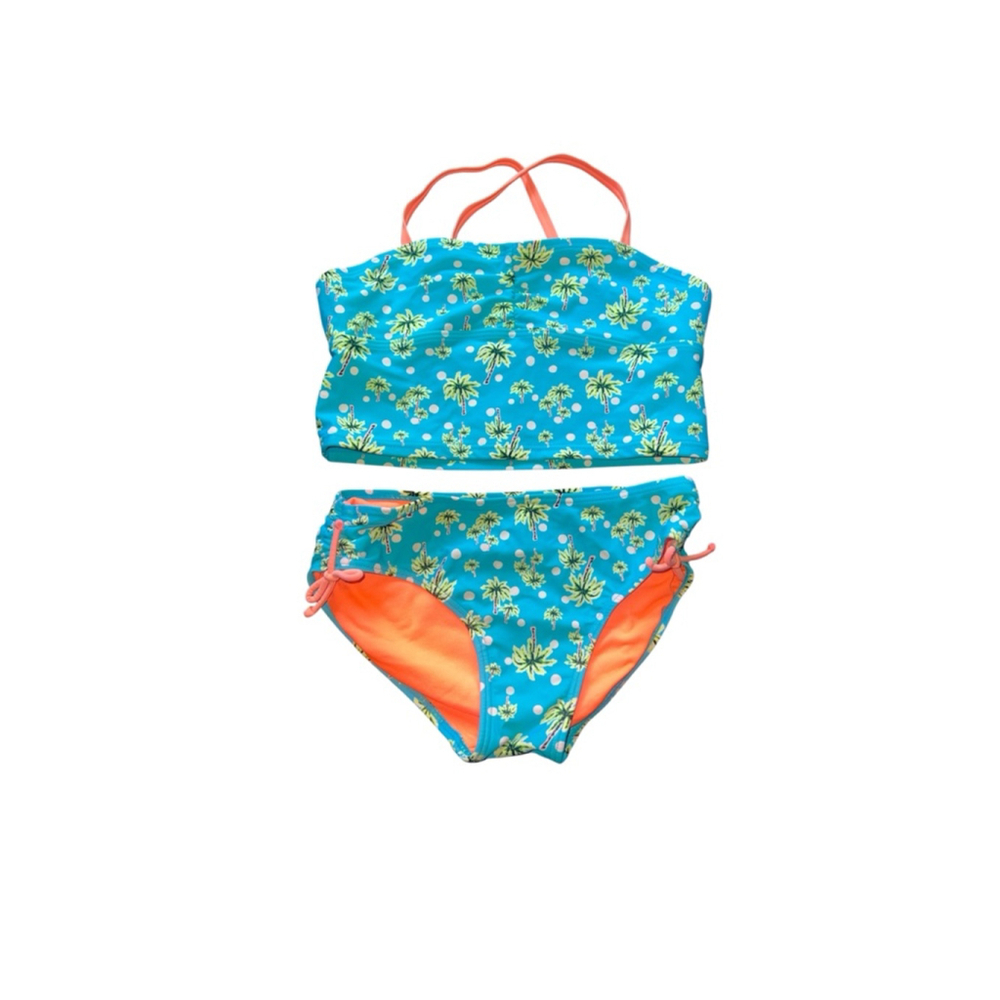 Girls Xhilaration Bikini Teal Orange Palm Tree Print Size 10/12